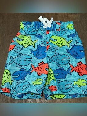 jumping beans Blue and Green Shark Print Swim Trunks